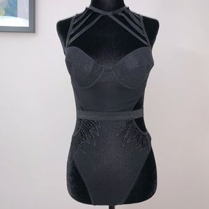 Frederick’s of Hollywood Black Lace Mesh Bodysuit